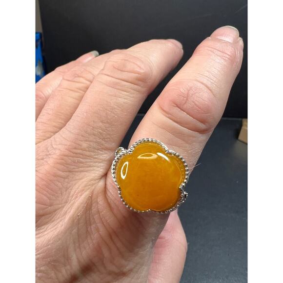 NEW Yellow Jade cherry blossom ring in sterling silver size 9 - Picture 3 of 10